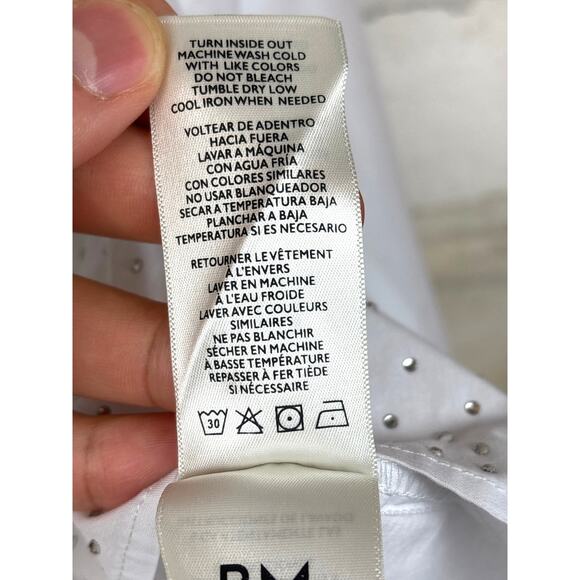 Rebecca Minkoff Women's M White Silver Studded Cropped Button Up Shirt Blouse - Picture 6 of 7